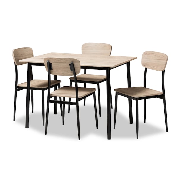 Baxton Studio Honore Light Brown Wood Finished Matte Black Frame 5-Piece Dining Set - 146-8659