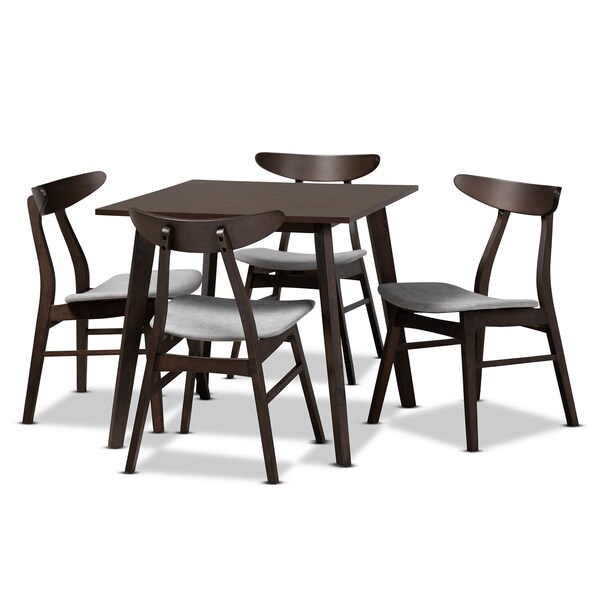 Baxton Studio Britte Light Grey Upholstered Dark Oak Wood 5-Piece Dining Set - 161-10466-10464