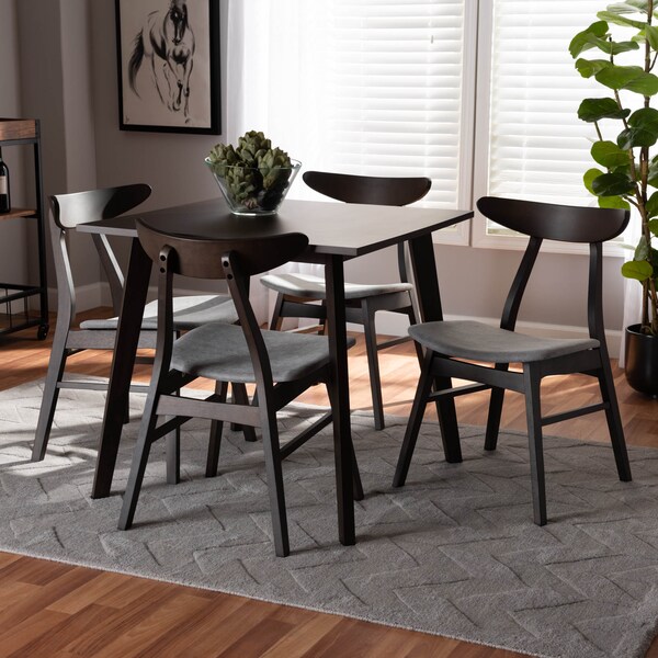 Baxton Studio Britte Light Grey Upholstered Dark Oak Wood 5-Piece Dining Set - 161-10466-10464
