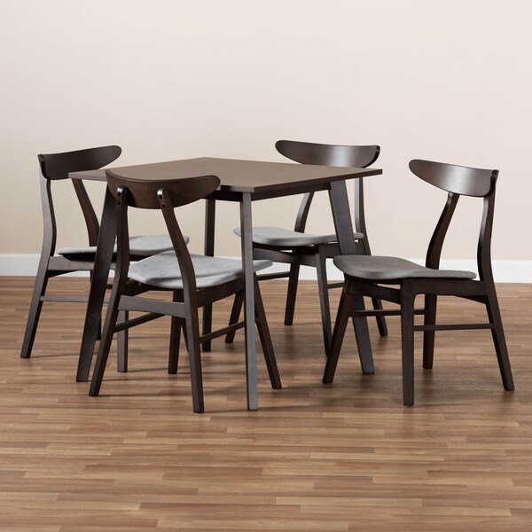 Baxton Studio Britte Light Grey Upholstered Dark Oak Wood 5-Piece Dining Set - 161-10466-10464