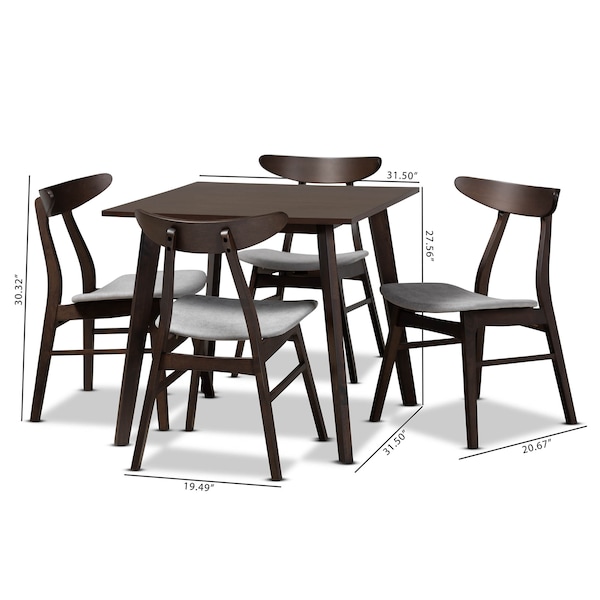 Baxton Studio Britte Light Grey Upholstered Dark Oak Wood 5-Piece Dining Set - 161-10466-10464