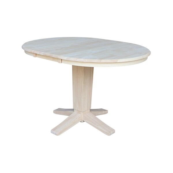 International Concepts 36 in. Solid Wood Round Extension Dining Table with 4 Dining Chairs, Unfinished - K-36RXT-23B-C617-4