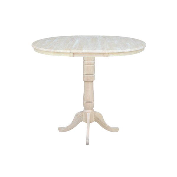 International Concepts Round 36 in Rd Top Pedestal Table, 12 in Leaf, 40.9 inH, Adjustable Height, Unfinished, 36 in W, Wood - K-36RXT-6B-2