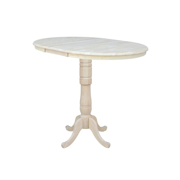 International Concepts Round 36 in Rd Top Pedestal Table, 12 in Leaf, 40.9 inH, Adjustable Height, Unfinished, 36 in W, Wood - K-36RXT-6B-2