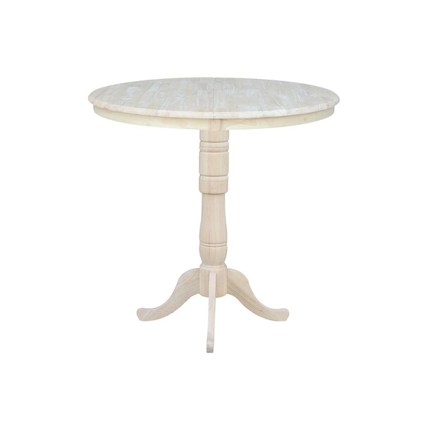 International Concepts Round 36 in Rd Top Pedestal Table, 12 in Leaf, 40.9 inH, Adjustable Height, Unfinished, 36 in W, Wood - K-36RXT-6B-2