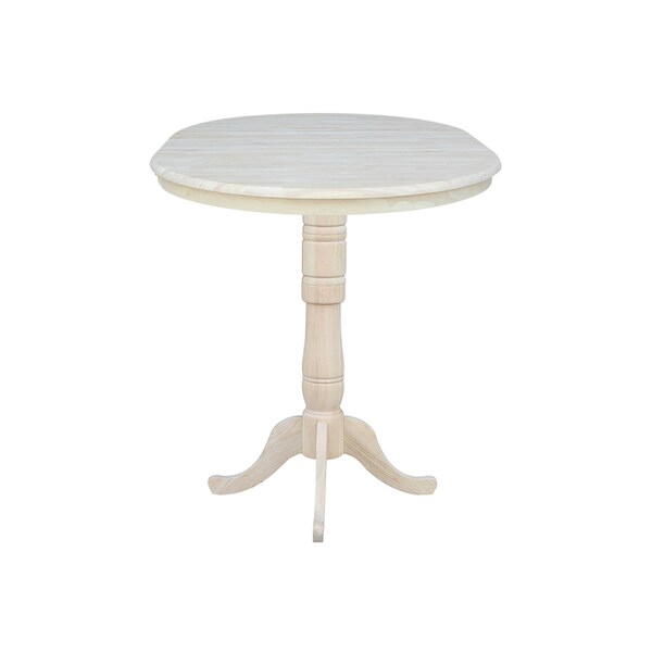 International Concepts Round 36 in Rd Top Pedestal Table, 12 in Leaf, 40.9 inH, Adjustable Height, Unfinished, 36 in W, Wood - K-36RXT-6B-2