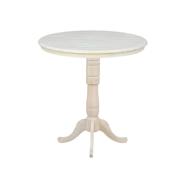 International Concepts Round 36 in Rd Top Pedestal Table, 12 in Leaf, 40.9 inH, Adjustable Height, Unfinished, 36 in W, Wood - K-36RXT-6B-2