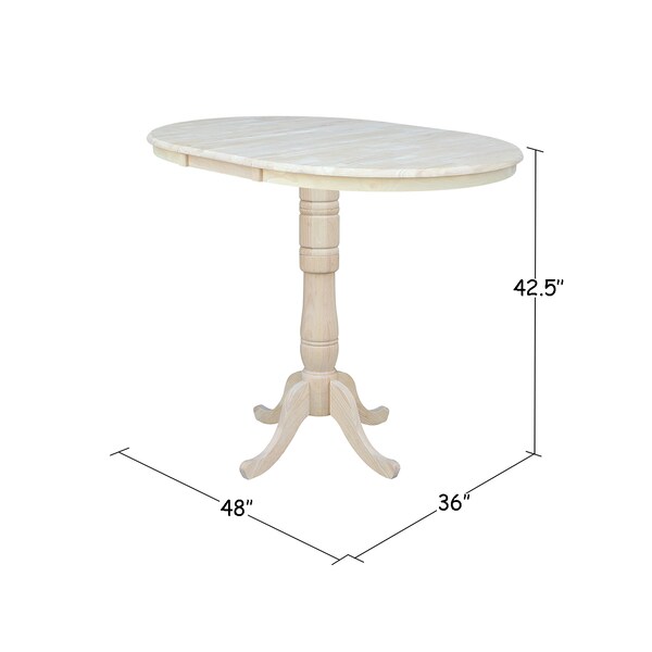 International Concepts Round 36 in Rd Top Pedestal Table, 12 in Leaf, 40.9 inH, Adjustable Height, Unfinished, 36 in W, Wood - K-36RXT-6B-2