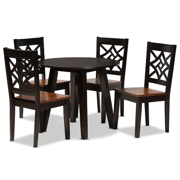 Baxton Studio Rava Modern and Contemporary Two-Tone Dark Brown and Walnut Brown Finished Wood 5-Piece Dining Set - 179-11389-10896-ZORO