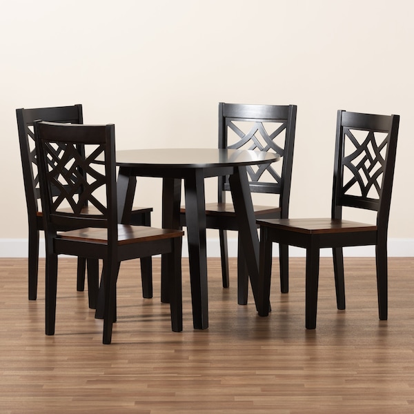 Baxton Studio Rava Modern and Contemporary Two-Tone Dark Brown and Walnut Brown Finished Wood 5-Piece Dining Set - 179-11389-10896-ZORO