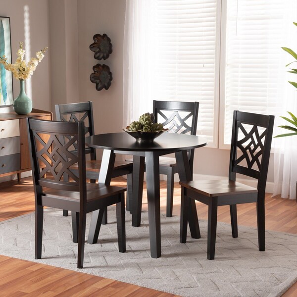 Baxton Studio Rava Modern and Contemporary Two-Tone Dark Brown and Walnut Brown Finished Wood 5-Piece Dining Set - 179-11389-10896-ZORO