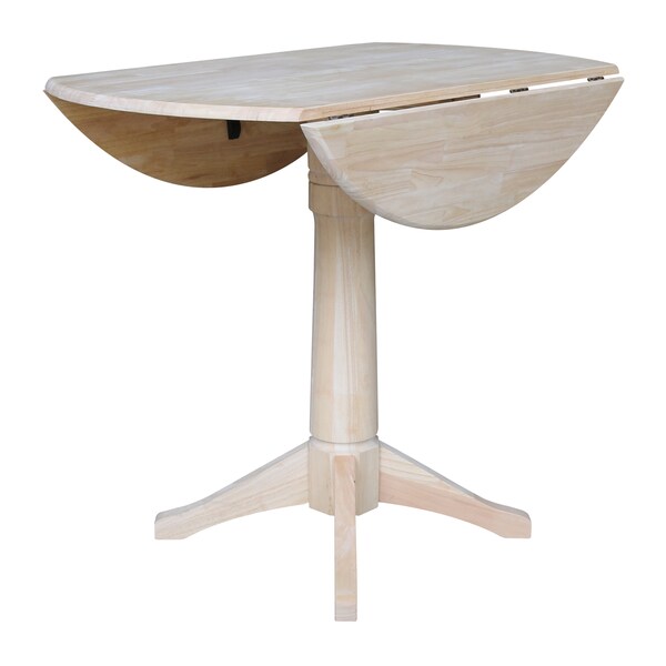 International Concepts Round 42 in Rd Dual Drop Leaf Pedestal Table, 36.3 inH, Unfinished, Ready to Finish, 42 in W, 42 in L - K-42DPT-27B-6B
