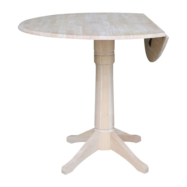 International Concepts Round 42 in Rd Dual Drop Leaf Pedestal Table, 36.3 inH, Unfinished, Ready to Finish, 42 in W, 42 in L - K-42DPT-27B-6B