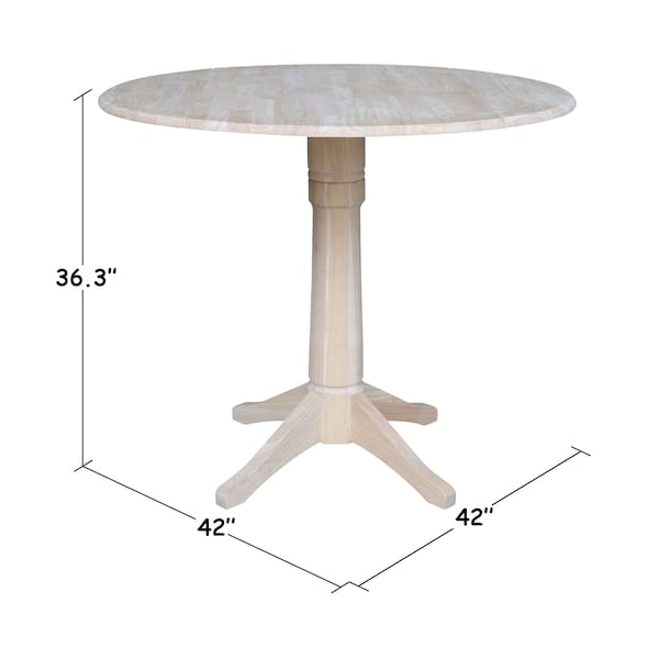 International Concepts Round 42 in Rd Dual Drop Leaf Pedestal Table, 36.3 inH, Unfinished, Ready to Finish, 42 in W, 42 in L - K-42DPT-27B-6B