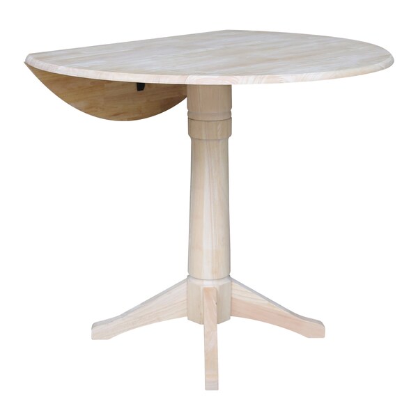 International Concepts Round 42 in Rd Dual Drop Leaf Pedestal Table, 36.3 inH, Unfinished, Ready to Finish, 42 in W, 42 in L - K-42DPT-27B-6B