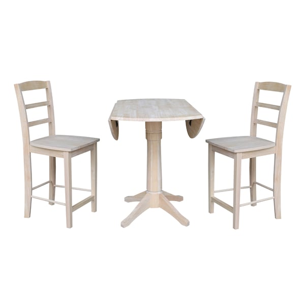 International Concepts Round 42 in Rd Ped Gathering Ht Table, 2 Stools, Unfinished, Ready to Finish, 42 in W, 42 in L, Wood - K-42DPT-27-S402-2