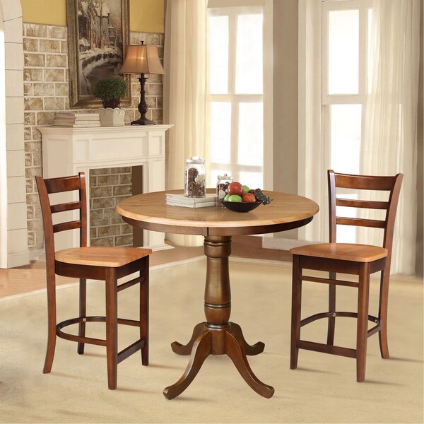 International Concepts 36 in. Round Pedestal Counter Height Table with 2 Emily Counter Height Stools - 3 Piece Set - K58-36RT-S6172-2