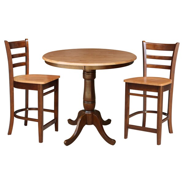 International Concepts 36 in. Round Pedestal Counter Height Table with 2 Emily Counter Height Stools - 3 Piece Set - K58-36RT-S6172-2