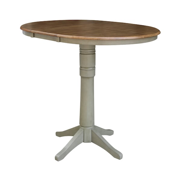 International Concepts Round 36 in Rd Extension Dining Table, 2 X-Back Bar Height Stools, Hickory/Stone, 36 in W, 48 in L - K41-36RXT-27B-S6133-2