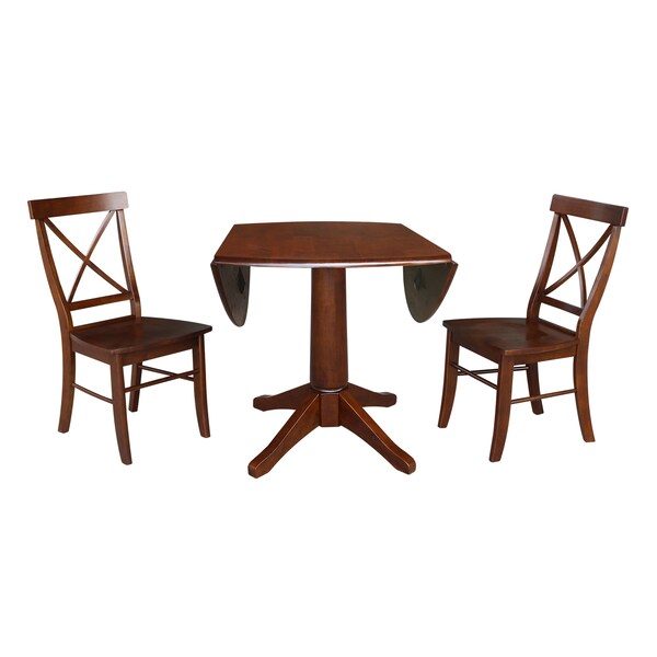 International Concepts Round 42 in Round Top Pedestal Table with 2 Chairs, Espresso, 42 in W, 42 in L, 30.3 in H, Wood - K581-42DPT-27-C613-2