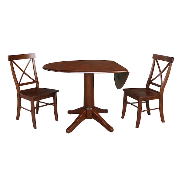 International Concepts Round 42 in Round Top Pedestal Table with 2 Chairs, Espresso, 42 in W, 42 in L, 30.3 in H, Wood - K581-42DPT-27-C613-2