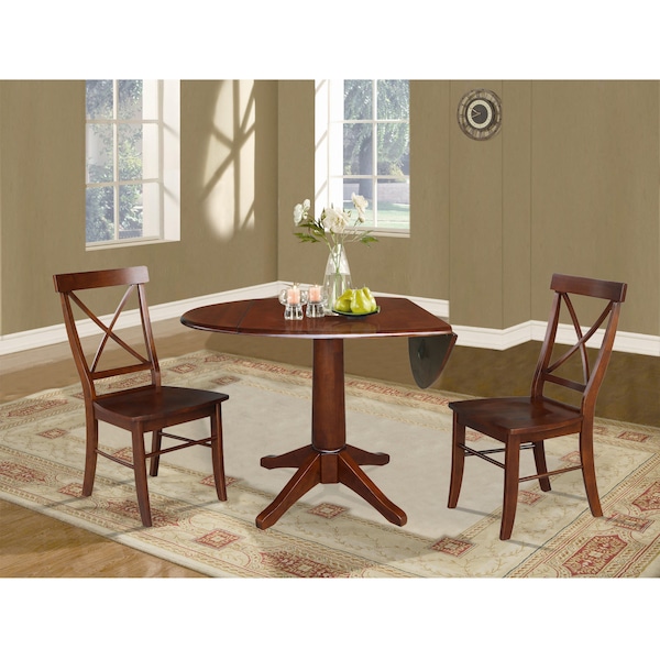 International Concepts Round 42 in Round Top Pedestal Table with 2 Chairs, Espresso, 42 in W, 42 in L, 30.3 in H, Wood - K581-42DPT-27-C613-2