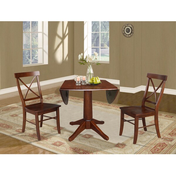 International Concepts Round 42 in Round Top Pedestal Table with 2 Chairs, Espresso, 42 in W, 42 in L, 30.3 in H, Wood - K581-42DPT-27-C613-2