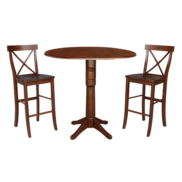 International Concepts Round 42 in Rd Pedestal Bar Ht Table, 2 Bar Ht Stools, Espresso, 42 in W, 42 in L, 41.5 in H, Wood - K581-42DPT-27-6133-2