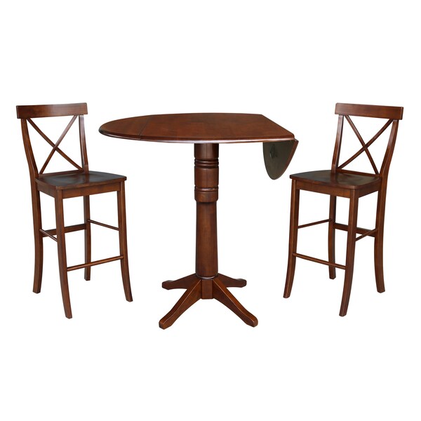 International Concepts Round 42 in Rd Pedestal Bar Ht Table, 2 Bar Ht Stools, Espresso, 42 in W, 42 in L, 41.5 in H, Wood - K581-42DPT-27-6133-2