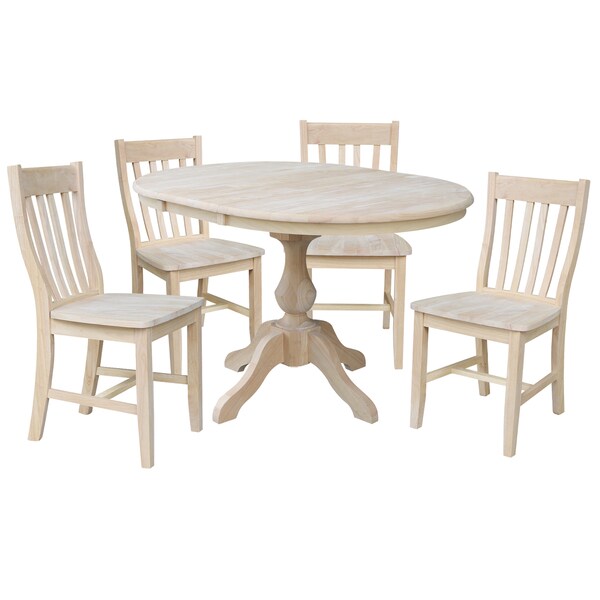 International Concepts Round 36 in Round Extension Dining Table with 4 Cafe Chairs, Unfinished, 36 in W, 48 in L, Wood - K-36RXT-11B-C61-4
