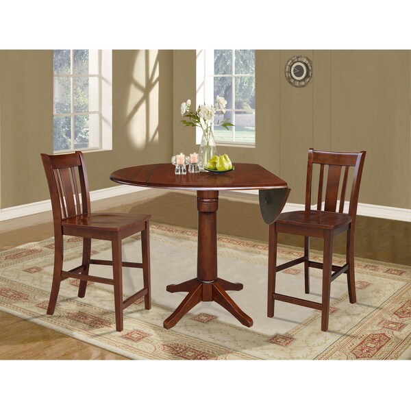 International Concepts Round 42 in Rd Ped Gathering Ht Table, 2 Counter Ht Stools, Espresso, 42 in W, 42 in L, 36.3 in H - K581-42DPT-27-S102-2