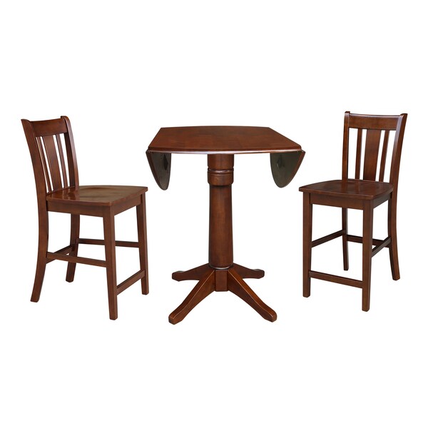 International Concepts Round 42 in Rd Ped Gathering Ht Table, 2 Counter Ht Stools, Espresso, 42 in W, 42 in L, 36.3 in H - K581-42DPT-27-S102-2