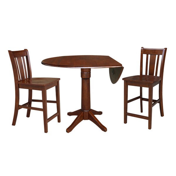 International Concepts Round 42 in Rd Ped Gathering Ht Table, 2 Counter Ht Stools, Espresso, 42 in W, 42 in L, 36.3 in H - K581-42DPT-27-S102-2
