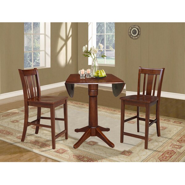 International Concepts Round 42 in Rd Ped Gathering Ht Table, 2 Counter Ht Stools, Espresso, 42 in W, 42 in L, 36.3 in H - K581-42DPT-27-S102-2