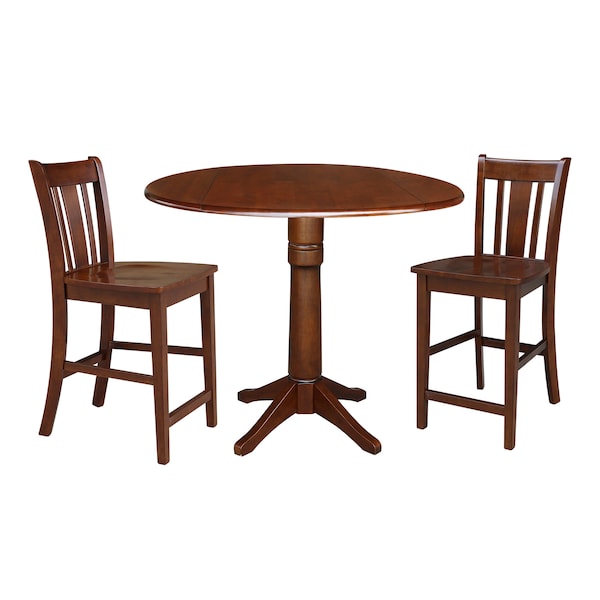 International Concepts Round 42 in Rd Ped Gathering Ht Table, 2 Counter Ht Stools, Espresso, 42 in W, 42 in L, 36.3 in H - K581-42DPT-27-S102-2