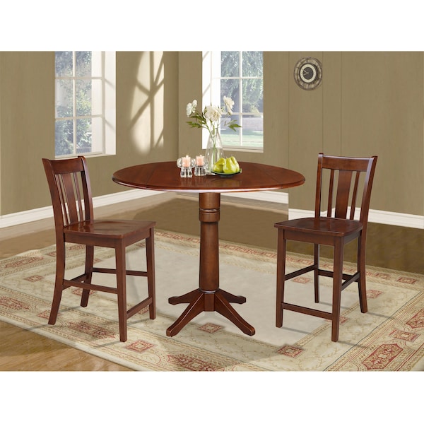 International Concepts Round 42 in Rd Ped Gathering Ht Table, 2 Counter Ht Stools, Espresso, 42 in W, 42 in L, 36.3 in H - K581-42DPT-27-S102-2