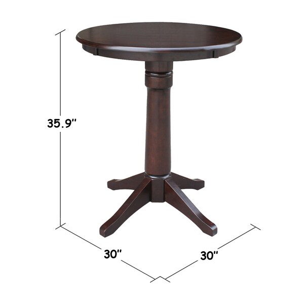 International Concepts Round 30 in Round Top Pedestal Table, 34.9 inH, Rich Mocha, 30 in W, 30 in L, 35.9 in H, Wood - K15-30RT-27B-6B