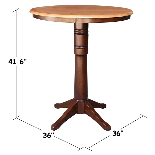 International Concepts Round 36 in Round Top Pedestal Table, 40.9 inH, Cinnamon/Espresso, 36 in W, 36 in L, 40.9 in H - K58-36RT-27B-6B-2