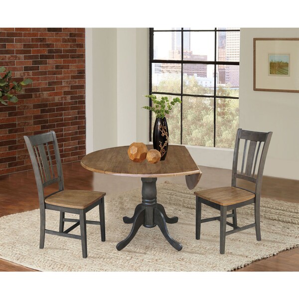 International Concepts Round 42 in Dual Drop Leaf Table, 2 San Remo Side Chairs, Hickory/Washed Coal, 42 in W, 42 in L, Wood - K45-42DP-C10P