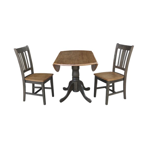 International Concepts Round 42 in Dual Drop Leaf Table, 2 San Remo Side Chairs, Hickory/Washed Coal, 42 in W, 42 in L, Wood - K45-42DP-C10P