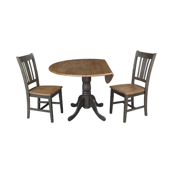 International Concepts Round 42 in Dual Drop Leaf Table, 2 San Remo Side Chairs, Hickory/Washed Coal, 42 in W, 42 in L, Wood - K45-42DP-C10P