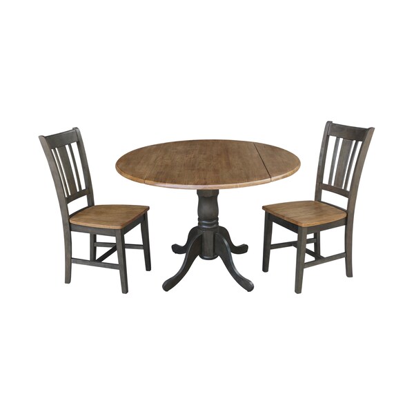 International Concepts Round 42 in Dual Drop Leaf Table, 2 San Remo Side Chairs, Hickory/Washed Coal, 42 in W, 42 in L, Wood - K45-42DP-C10P