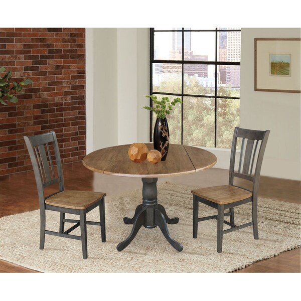 International Concepts Round 42 in Dual Drop Leaf Table, 2 San Remo Side Chairs, Hickory/Washed Coal, 42 in W, 42 in L, Wood - K45-42DP-C10P