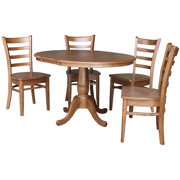International Concepts Round 36 in Round Extension Dining Table with 4 Chairs, Distressed Oak, 36 in W, 48 in L, 29.3 in H - K42-36RXT-C617-4