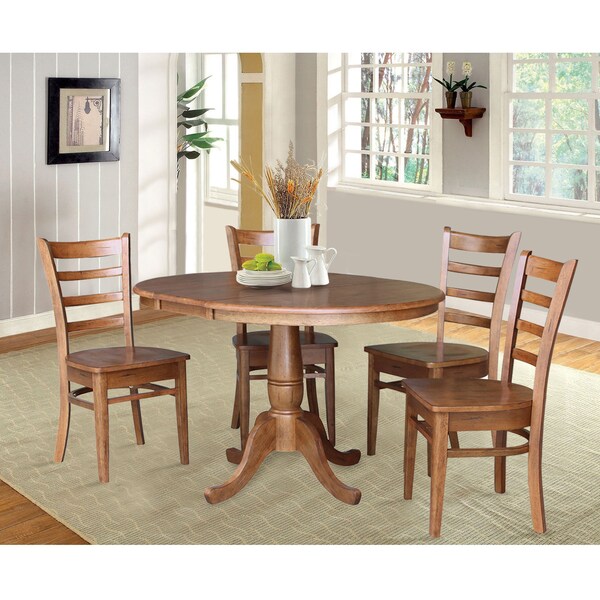 International Concepts Round 36 in Round Extension Dining Table with 4 Chairs, Distressed Oak, 36 in W, 48 in L, 29.3 in H - K42-36RXT-C617-4