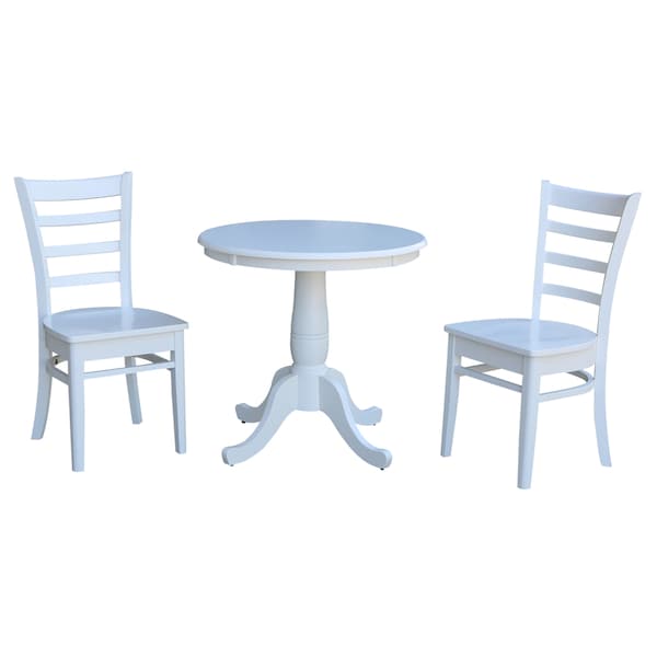 International Concepts Round 30 in Round Top Pedestal Table, with 2 C08-617 Chairs, White, 30 in W, 30 in L, 29.1 in H - K08-30RT-C617P
