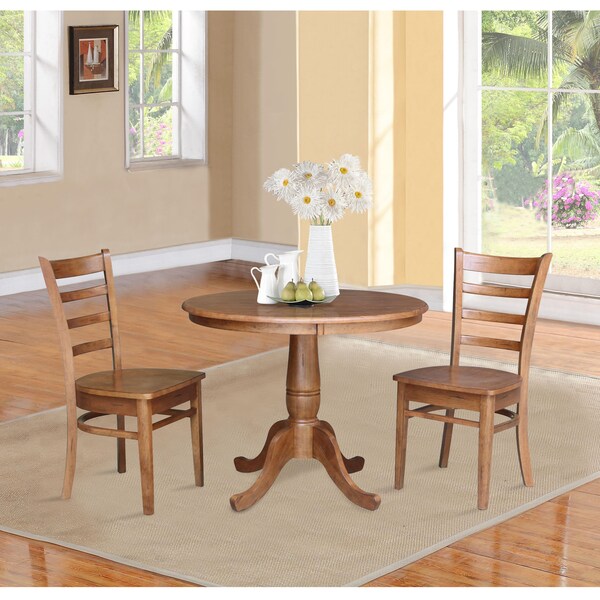 International Concepts Round 36 in Rd Top Pedestal Table, 2 Emily Chairs, Distressed Oak, 36 in W, 36 in L, 29.1 in H - K42-36RT-C617-2