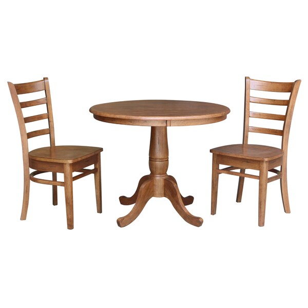 International Concepts Round 36 in Rd Top Pedestal Table, 2 Emily Chairs, Distressed Oak, 36 in W, 36 in L, 29.1 in H - K42-36RT-C617-2