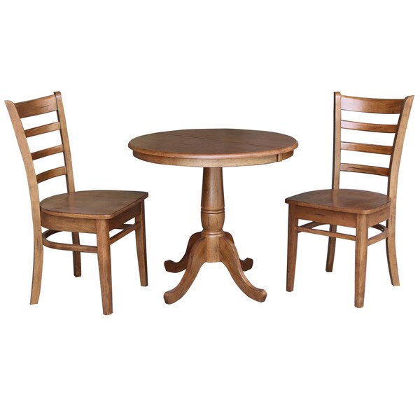 International Concepts Round 36 in Round Extension Dining Table with 2 Chairs, Distressed Oak, 36 in W, 48 in L, 29.3 in H - K42-36RXT-C617-2