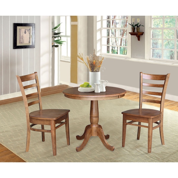 International Concepts Round 36 in Round Extension Dining Table with 2 Chairs, Distressed Oak, 36 in W, 48 in L, 29.3 in H - K42-36RXT-C617-2